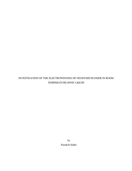 Investigation of the Electrowinning of Neodymium Oxide in Room Temperature Ionic Liquid