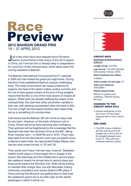 Race Preview 2013 BAHRAIN GRAND PRIX 19 – 21 APRIL 2013