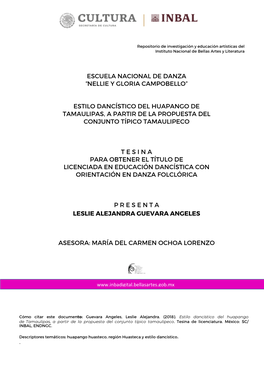 Estilo Dancístico Del Huapango De Tamaulipas, a Partir De La Propuesta Del Conjunto Típico Tamaulipeco