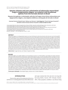 Species Richness and Root Colonization of Arbuscular Mycorrhizal Fungi in Syngonanthus Elegans, an Endemic and Threatened Specie