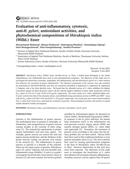 Evaluation of Anti-Inflammatory, Cytotoxic, Anti-H. Pylori, Antioxidant