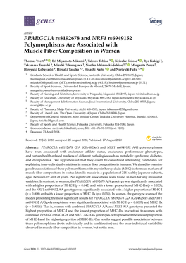 PPARGC1A Rs8192678 and NRF1 Rs6949152 Polymorphisms Are Associated with Muscle Fiber Composition in Women