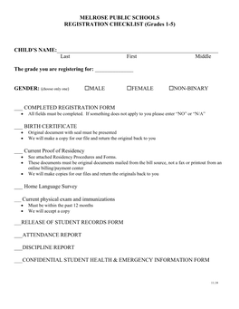 REGISTRATION CHECKLIST (Grades 1-5)