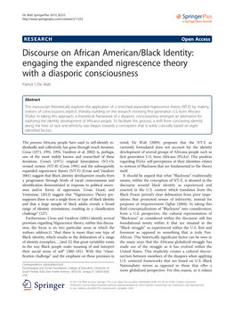 Engaging the Expanded Nigrescence Theory with a Diasporic Consciousness Patrick S De Walt