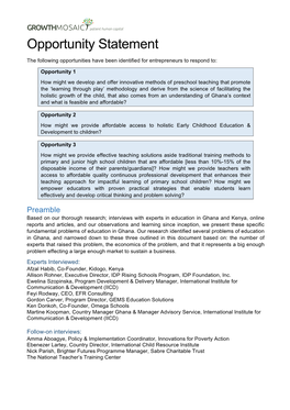 Opportunity Statement