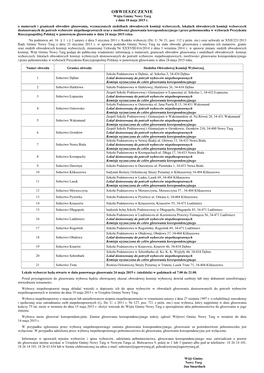 OBWIESZCZENIE Wójta Gminy Nowy Targ Z Dnia 18 Maja 2015 R