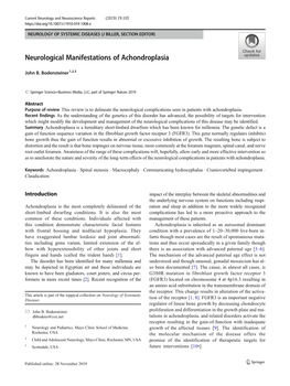 Neurological Manifestations of Achondroplasia