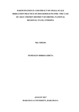 Participation in and Impact of Small-Scale Irrigation Practice on Household Income: the Case of Abay Chomen District of Oromia National Regional State, Ethiopia