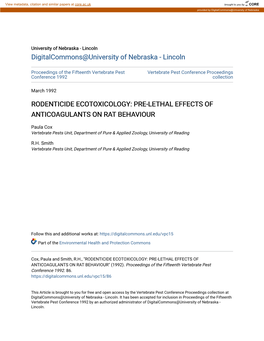 Pre-Lethal Effects of Anticoagulants on Rat Behaviour