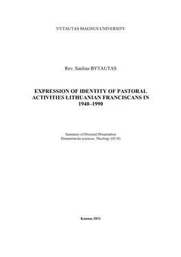 Expression of Identity of Pastoral Activities Lithuanian Franciscans in 1940–1990