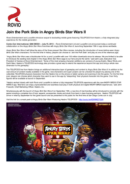 Join the Pork Side in Angry Birds Star Wars II