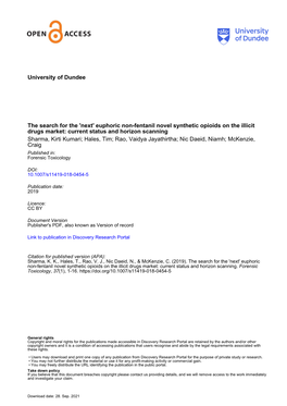 The Search for the “Next” Euphoric Non-Fentanil Novel Synthetic Opioids on the Illicit Drugs Market