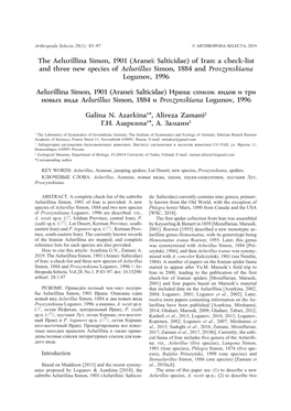 Aranei: Salticidae) of Iran: a Check-List and Three New Species of Aelurillus Simon, 1884 and Proszynskiana Logunov, 1996