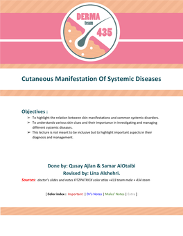 Cutaneous Manifestation of Systemic Diseases