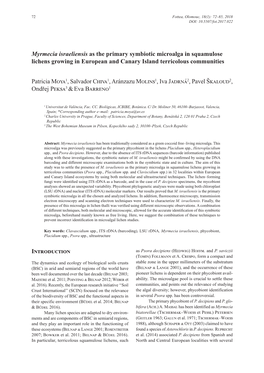 Myrmecia Israeliensis As the Primary Symbiotic Microalga in Squamulose Lichens Growing in European and Canary Island Terricolous Communities