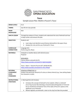 Sample Lesson Plan: Motifs in Puccini's Tosca