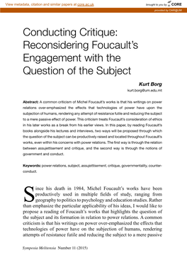 Conducting Critique: Reconsidering Foucault's Engagement