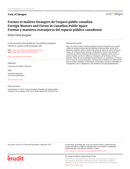 Formes Et Maîtres Étrangers De L'espace Public Canadien