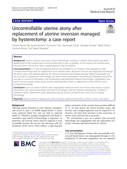 Uncontrollable Uterine Atony After Replacement of Uterine Inversion