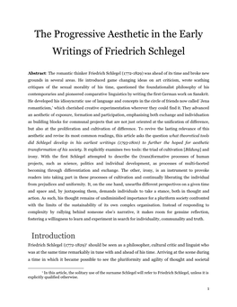 [New] the Progressive Aesthetic in the Early Writings of Friedrich Schlegel