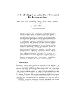 Model Checking of Linearizability of Concurrent List Implementations*