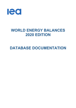 World Energy Balances 2020 Edition Database