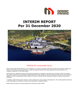 INTERIM REPORT Per 31 December 2020