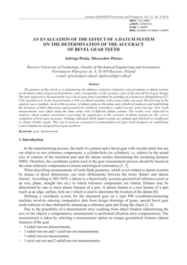 An Evaluation of the Effect of a Datum System on the Determination of the Accuracy of Bevel Gear Teeth