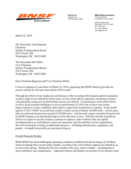 BNSF Response to STB Letter Requesting Service Outlook March