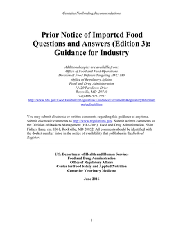 Prior Notice of Imported Foods Edition 3 Final Guidance