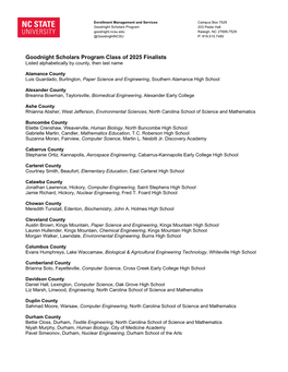 Class of 2025 Finalists Listed Alphabetically by County, Then Last Name