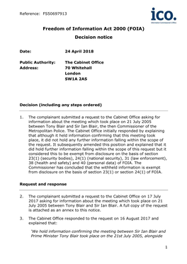 Freedom of Information Act 2000 (FOIA) Decision Notice