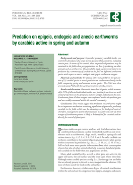 Predation on Epigeic, Endogeic and Anecic Earthworms by Carabids Active in Spring and Autumn