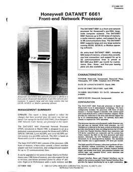 Honeywell DATANET 6661 Front-End Network Processor