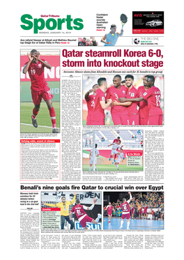 Qatar Steamroll Korea 6-0, Storm Into Knockout Stage Awesome Almoez Slams Four, Khoukhi and Hassan One Each for Al Annabi to Top Group AFC AL AIN