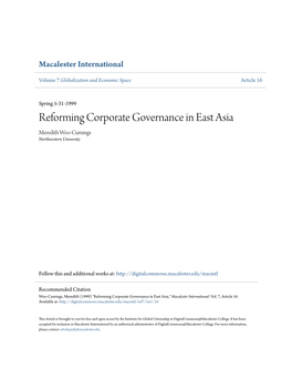 Reforming Corporate Governance in East Asia Meredith Woo-Cumings Northwestern University