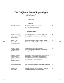 The California School Psychologist 2002, Volume 7