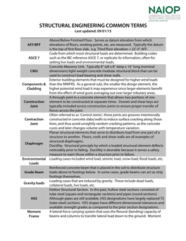 STRUCTURAL ENGINEERING COMMON TERMS Last Updated: 09/01/15