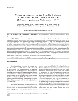 Nuclear Architecture in the Medulla Oblongata of the Adult African Giant Pouched Rat (Cricetomys Gambianus, Waterhouse - 1840)