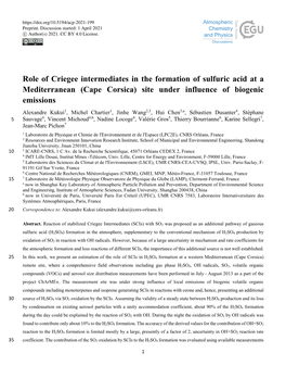 Role of Criegee Intermediates in the Formation of Sulfuric Acid at A