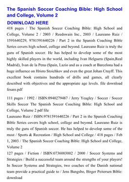 The Spanish Soccer Coaching Bible: High School and College, Volume 2