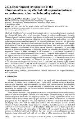 2172. Experimental Investigation of the Vibration-Attenuating Effect of Rail Suspension Fasteners on Environment Vibration Induced by Subway