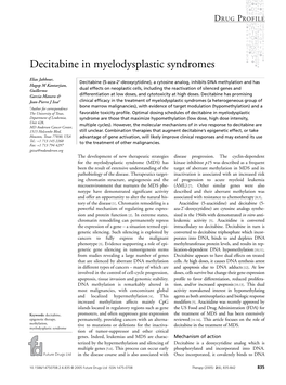 Decitabine in Myelodysplastic Syndromes