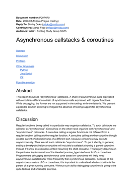 Asynchronous Callstacks & Coroutines