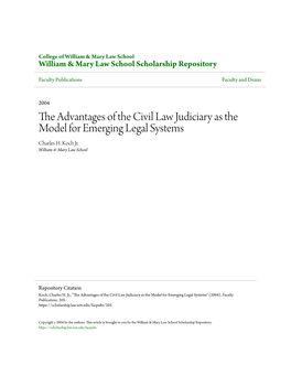 The Advantages of the Civil Law Judiciary As the Model for Emerging Legal Systems Charles H