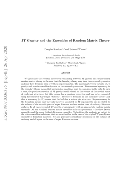 Arxiv:1907.03363V5 [Hep-Th] 26 Apr 2020 Contents