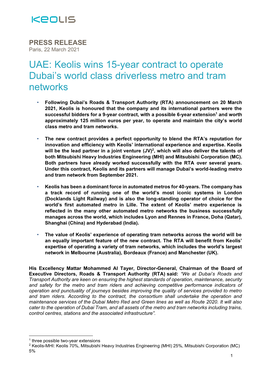 UAE: Keolis Wins 15-Year Contract to Operate Dubai's World Class