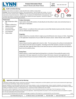 Product Informaɵon Sheet Sodium Silicate (Aka Water Glass)