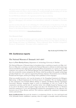 VIII. Conference Reports the National Museum of Denmark 1807–2007