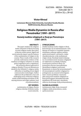 Religious Media Dynamics in Russia After 'Perestroika' (1991–2017)